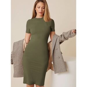 Split Hem short sleeve Bodycon mini Dress green